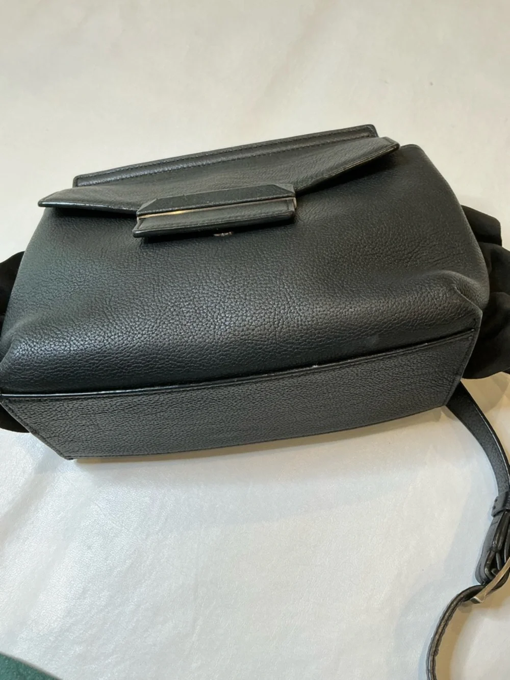 Decke Classic Black Leather Top-Handle Satchel Women Bags Velvet Ruffed Trim